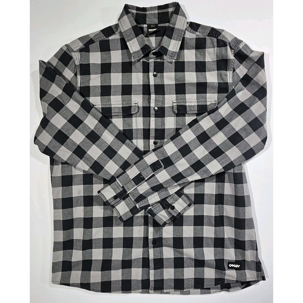 OAKLEY Shirt Mens Sz XL Snap-on Buttons Long Sleeve Checkered/Plaid.